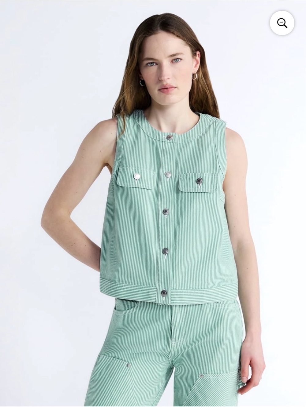 Free Assembly Sleeveless Button Front Denim Top Green Stripe S 4-6 NWT